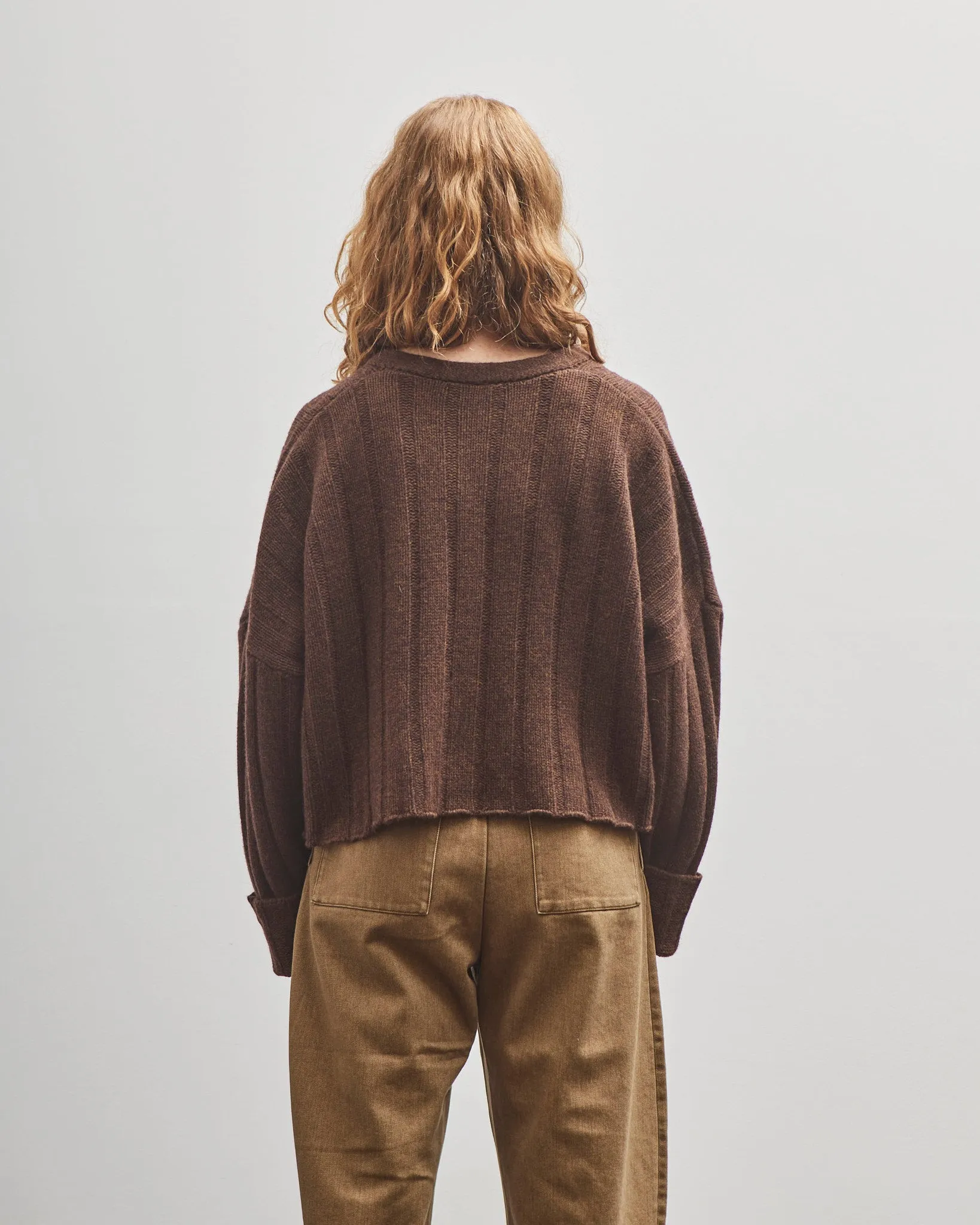 7115 by Szeki Oversized Ribbed V-Neck, Brown