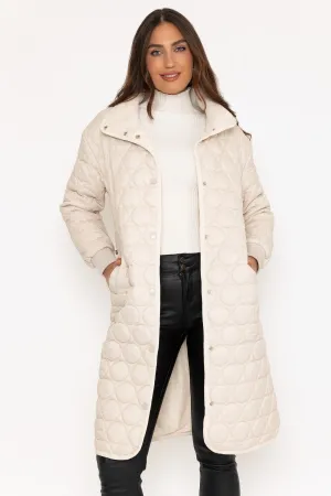 Beige Circle Quilt Long Line Jacket