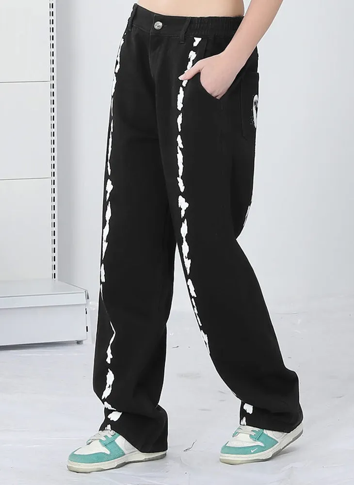 Black Stylish Graphic Straight Jeans