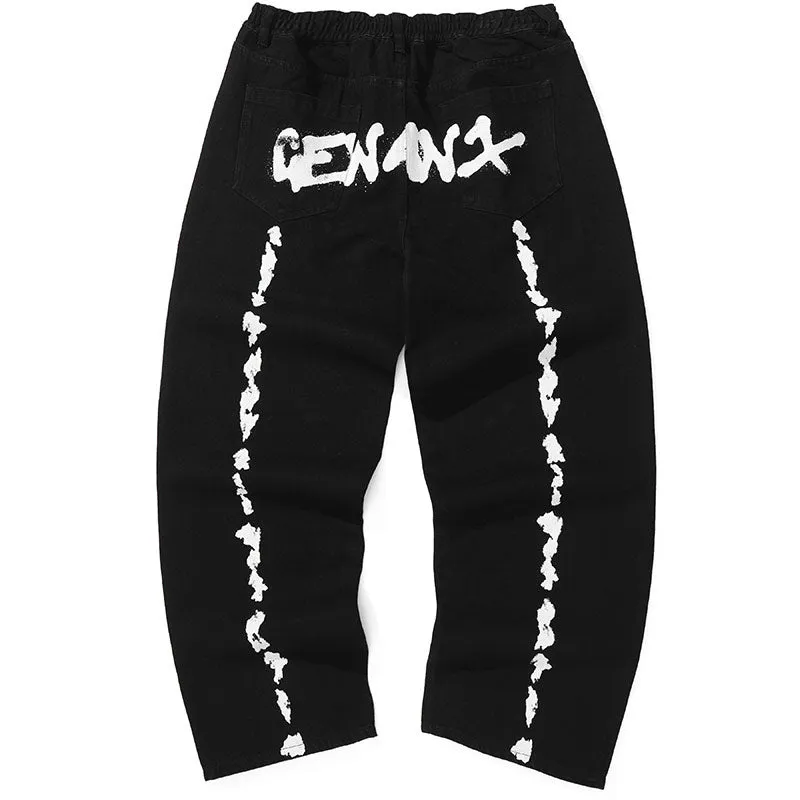 Black Stylish Graphic Straight Jeans