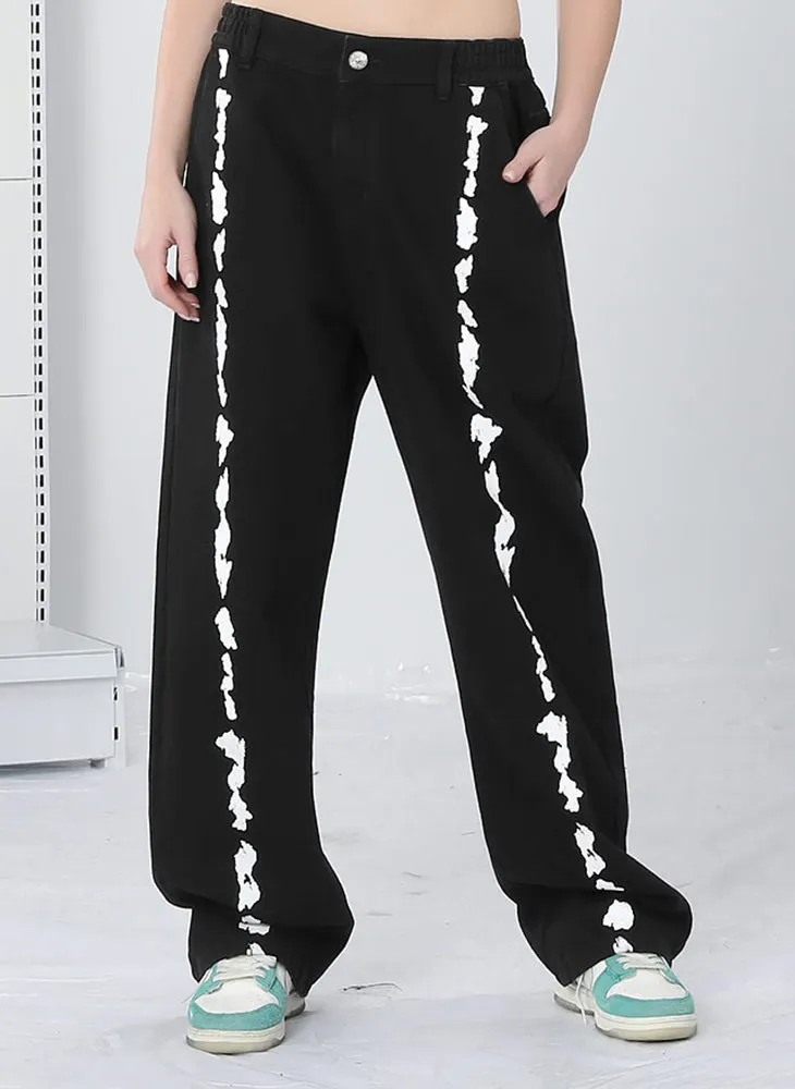 Black Stylish Graphic Straight Jeans