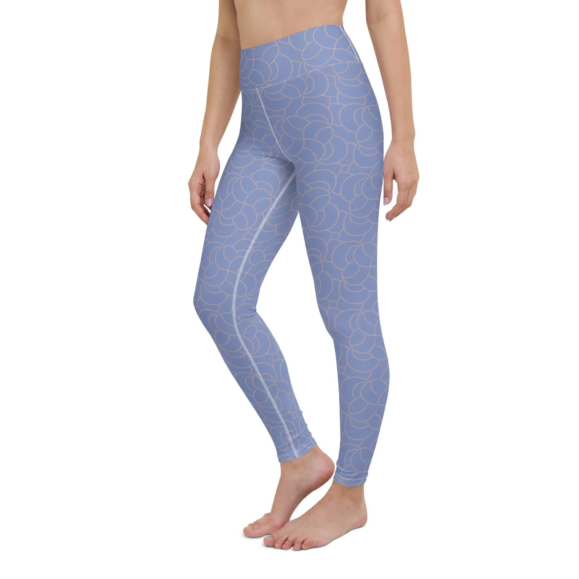 Blue Patterned Women's High-Waisted Yoga Pants