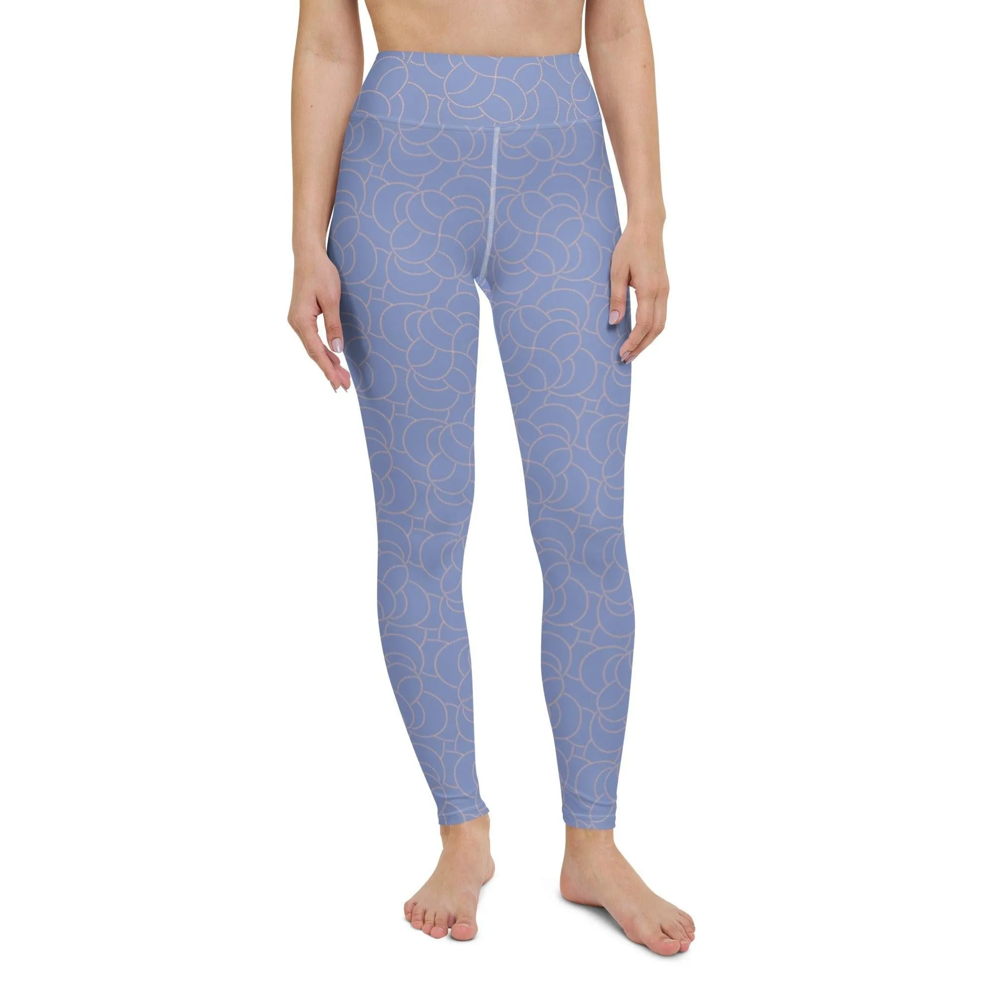 Blue Patterned Women's High-Waisted Yoga Pants