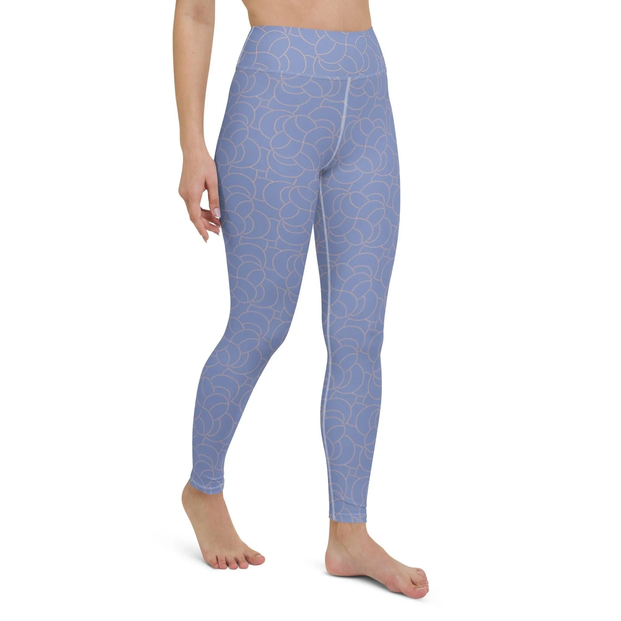 Blue Patterned Women's High-Waisted Yoga Pants