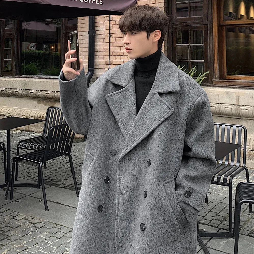 Bonsir Winter High Quality Woolen Trench Coats Men Korean Style Luxury Male Casual Trenchcoat Men's Streetwear Gray/Khaki/Black