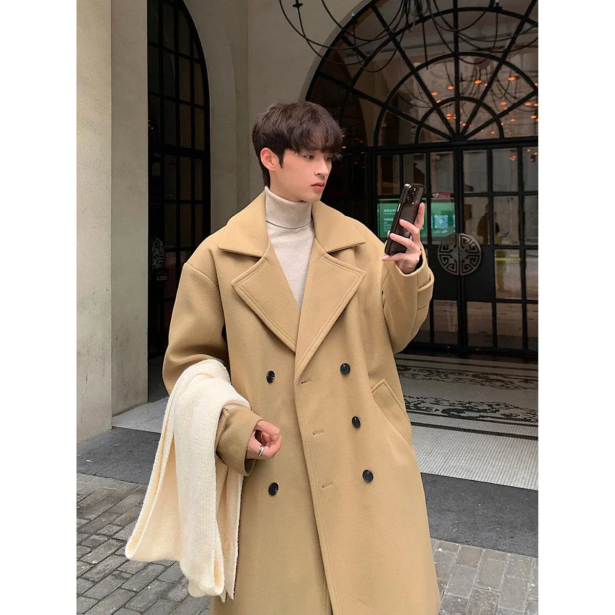 Bonsir Winter High Quality Woolen Trench Coats Men Korean Style Luxury Male Casual Trenchcoat Men's Streetwear Gray/Khaki/Black