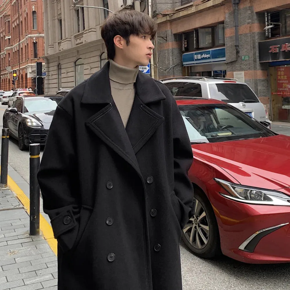 Bonsir Winter High Quality Woolen Trench Coats Men Korean Style Luxury Male Casual Trenchcoat Men's Streetwear Gray/Khaki/Black