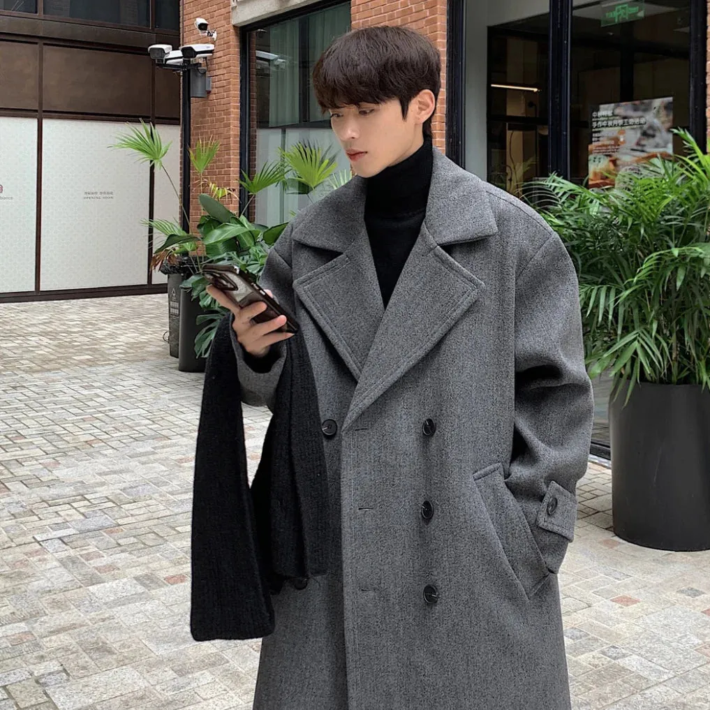 Bonsir Winter High Quality Woolen Trench Coats Men Korean Style Luxury Male Casual Trenchcoat Men's Streetwear Gray/Khaki/Black