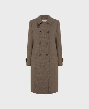 Clarendon Houndstooth Wool Blend Trench Coat