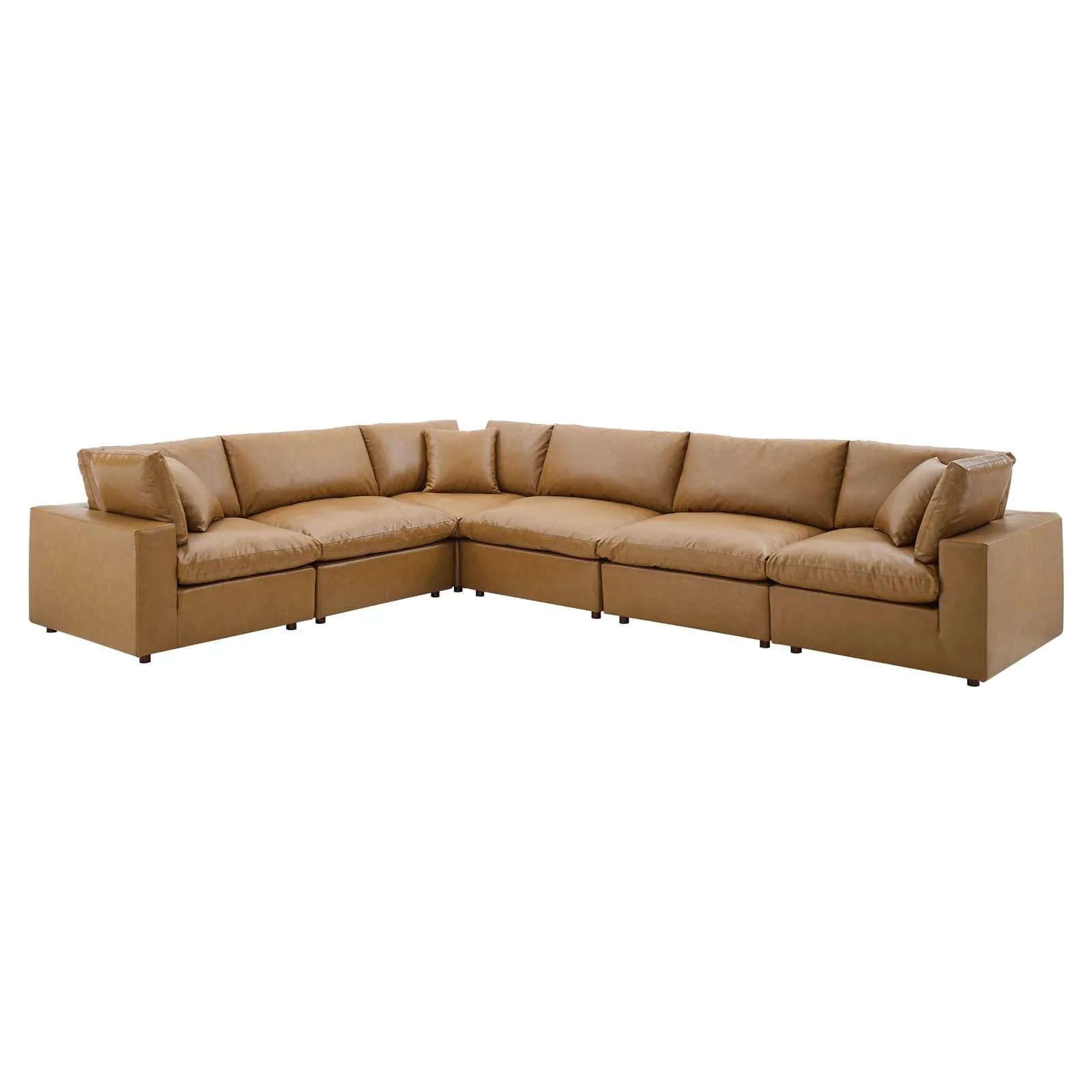 Commix Down Filled Overstuffed Vegan Leather 6-Piece Sectional Sofa Tan EEI-4921-TAN