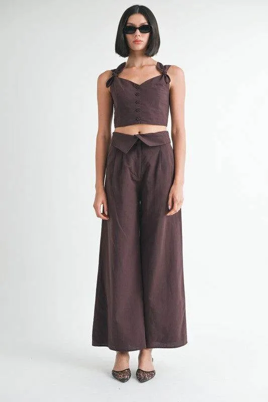 Emory Park Button Up Cropped Top With Shoulder Ties