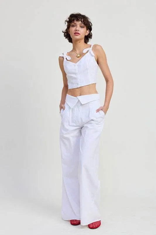 Emory Park Button Up Cropped Top With Shoulder Ties