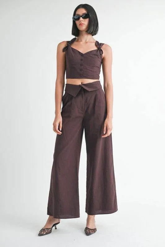 Emory Park Button Up Cropped Top With Shoulder Ties