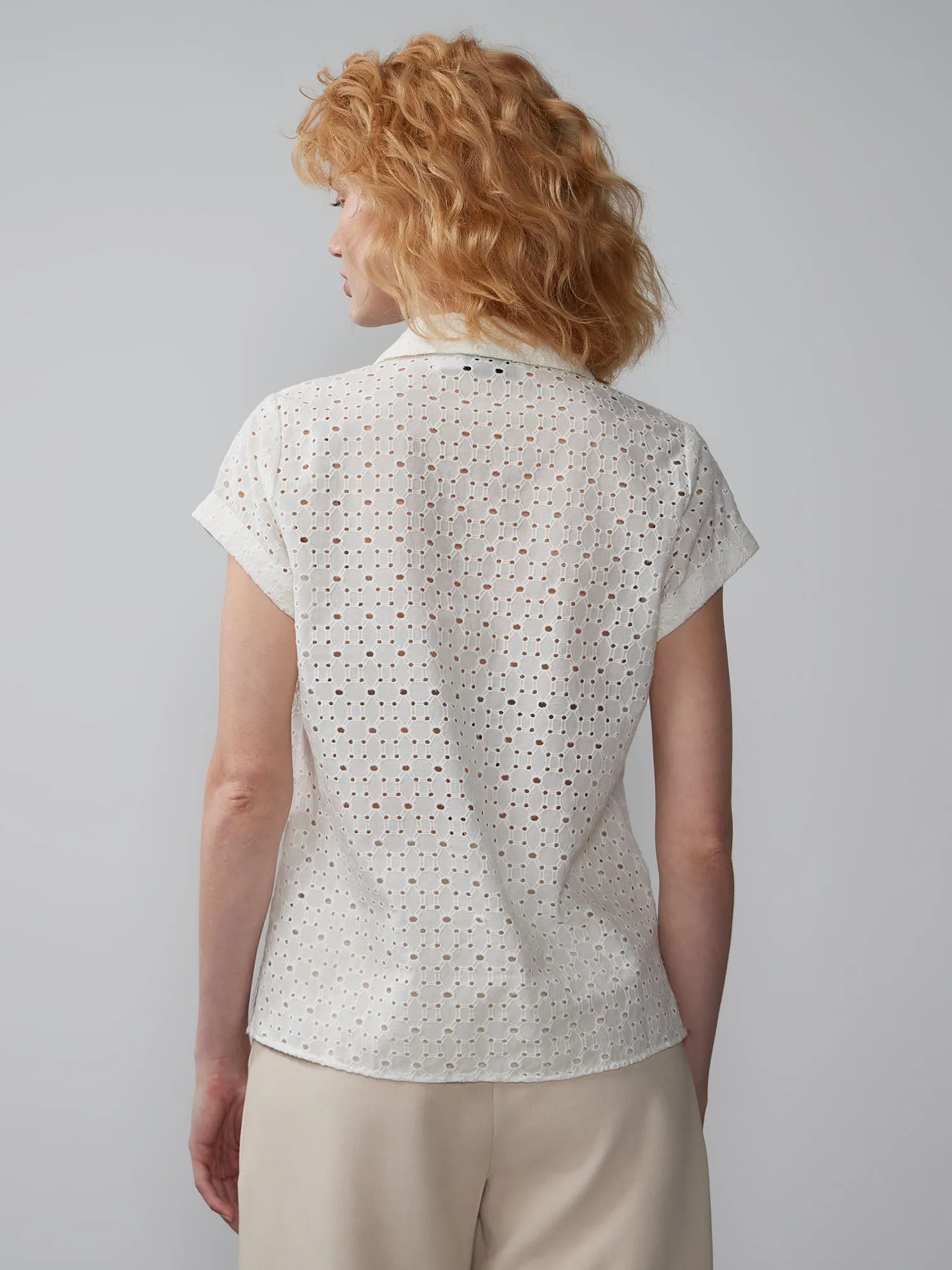 Eyelet Lace Up Neck Popover Top