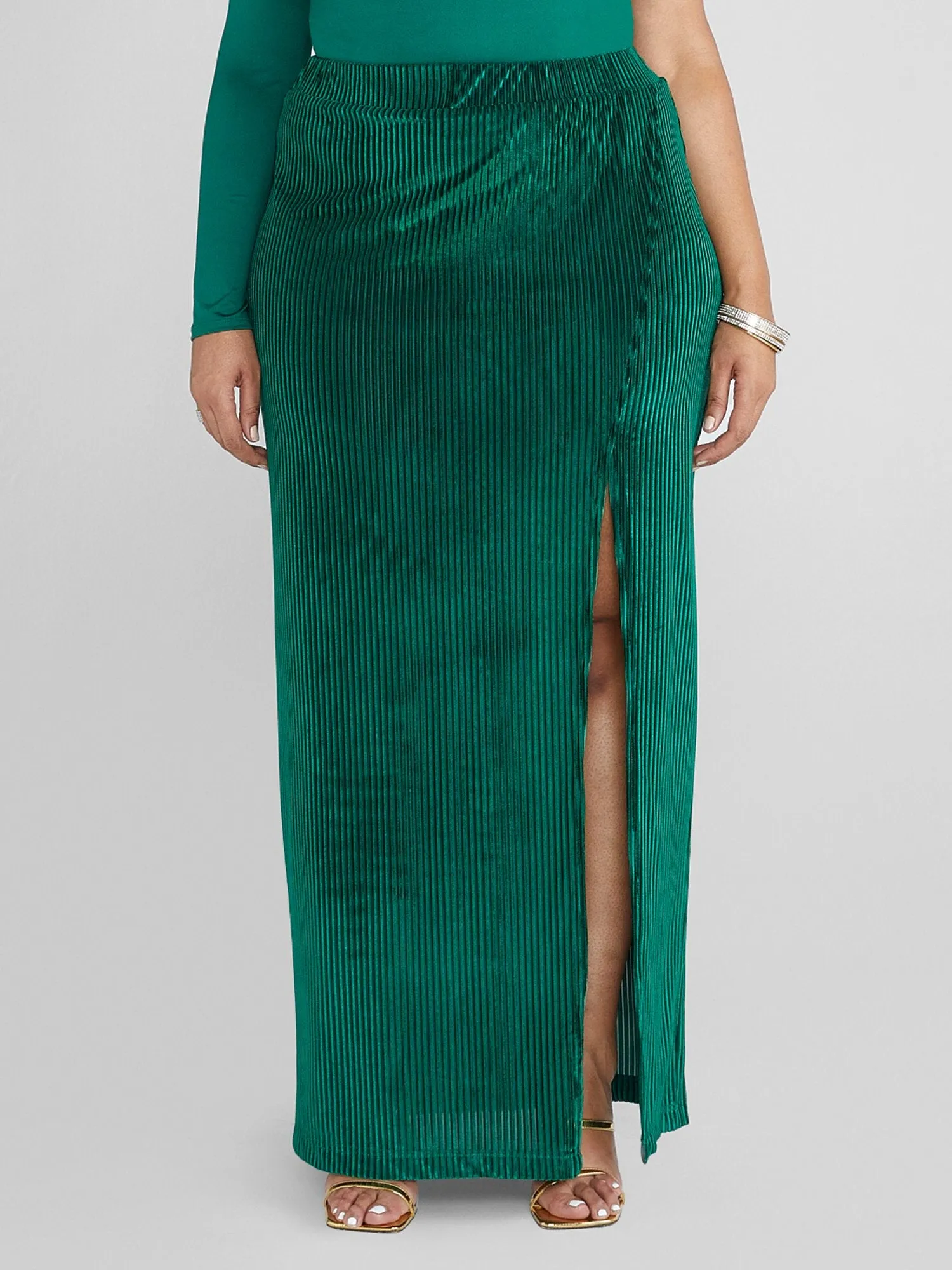 Fashion To Figure - Kensie High Slit Velvet Maxi Skirt