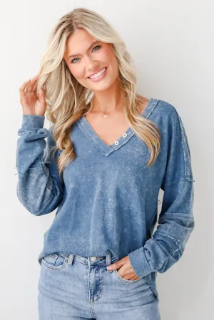 FINAL SALE - Amazing Memories Denim Knit Top - DOORBUSTER