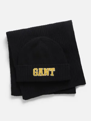 Gant Men Blue Solid Muffler with Beanie Cap