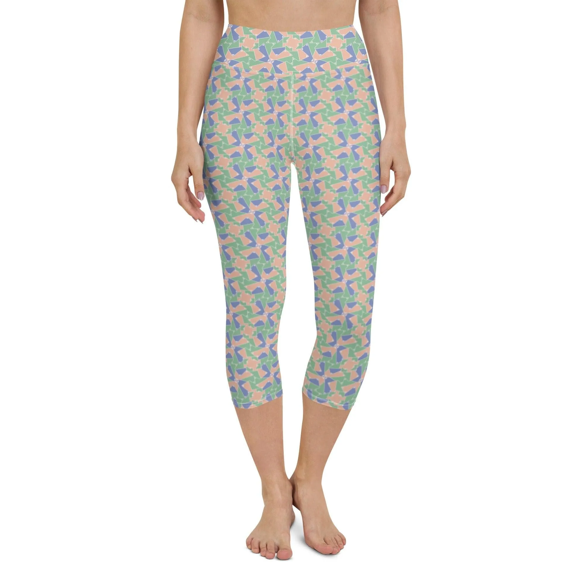 Green Patterned Women's Capri Yoga Pants