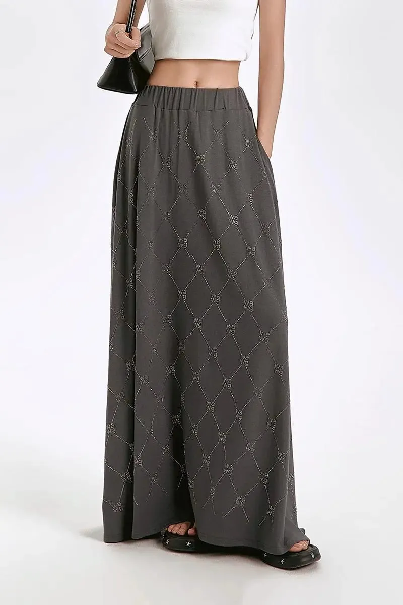 High Waist Diamond Print Maxi Skirt