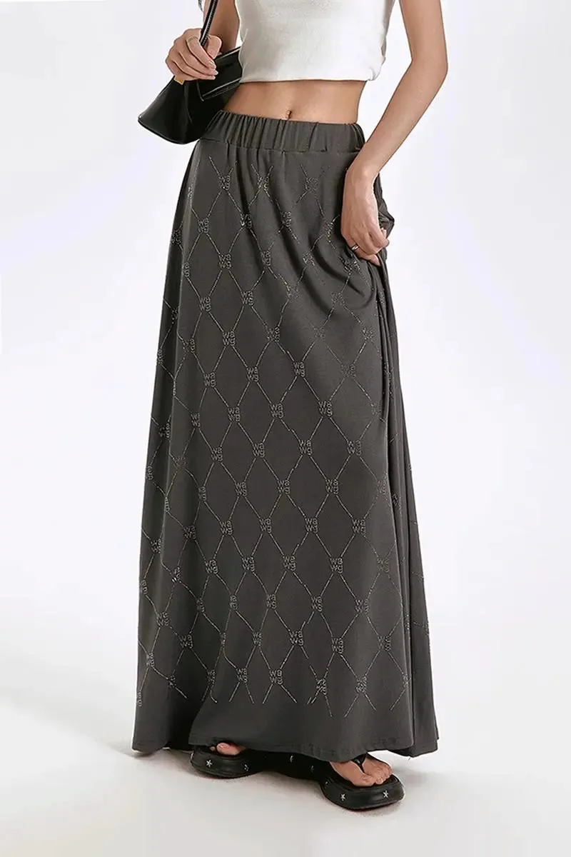 High Waist Diamond Print Maxi Skirt