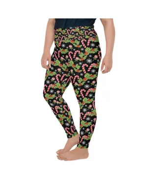 Holly Leaves with Berries Plus Size Leggings