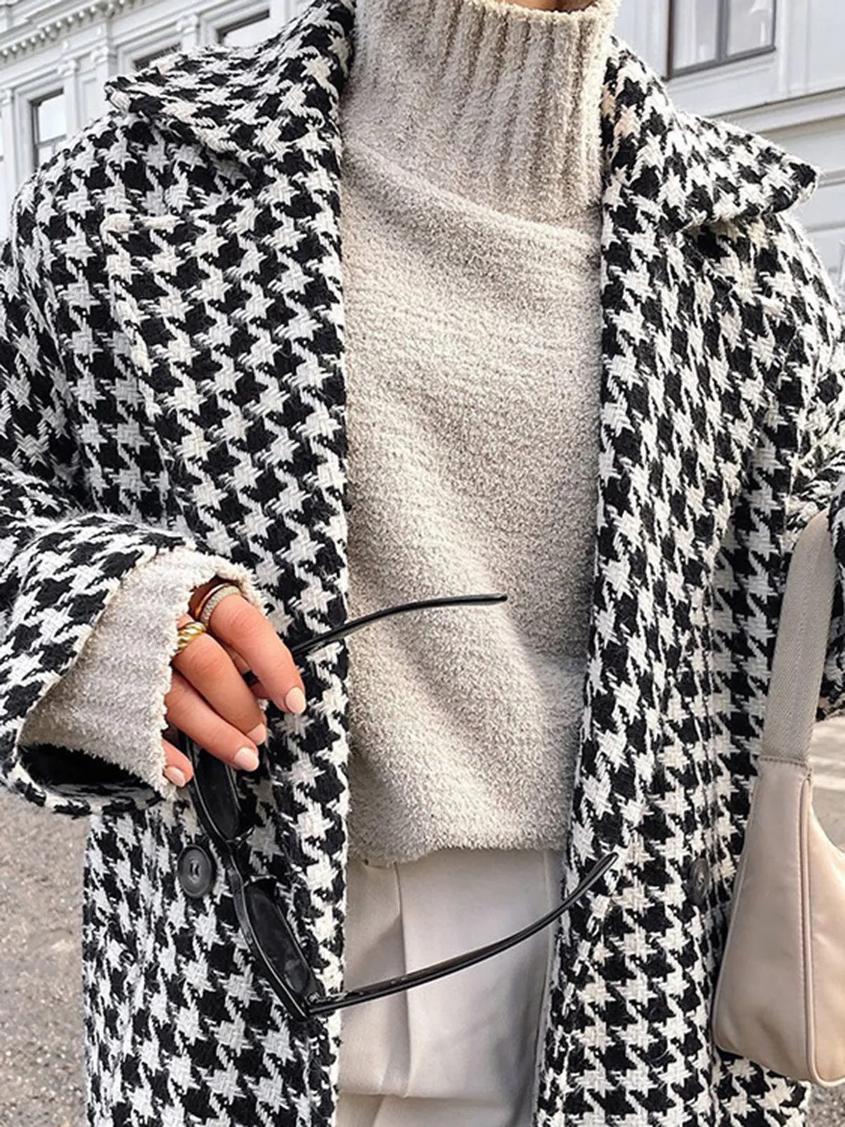 Houndstooth Tweed Graceful Trench Coat