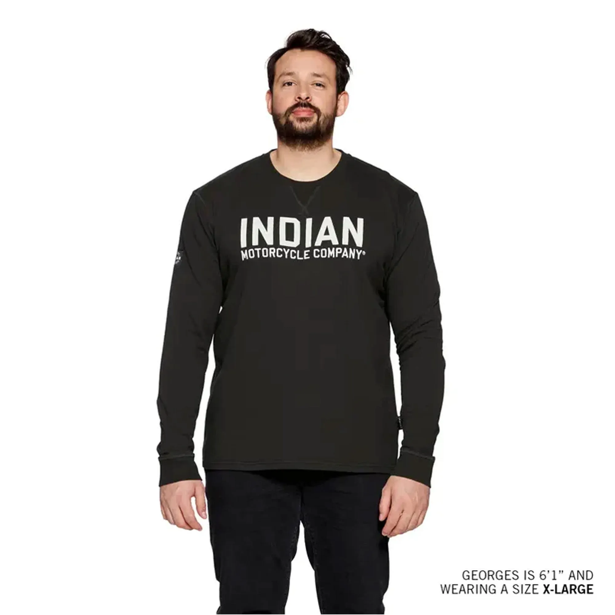 Indian Motorcycle Mens Chainstitch Embroidery Longsleeve T-Shirt Black