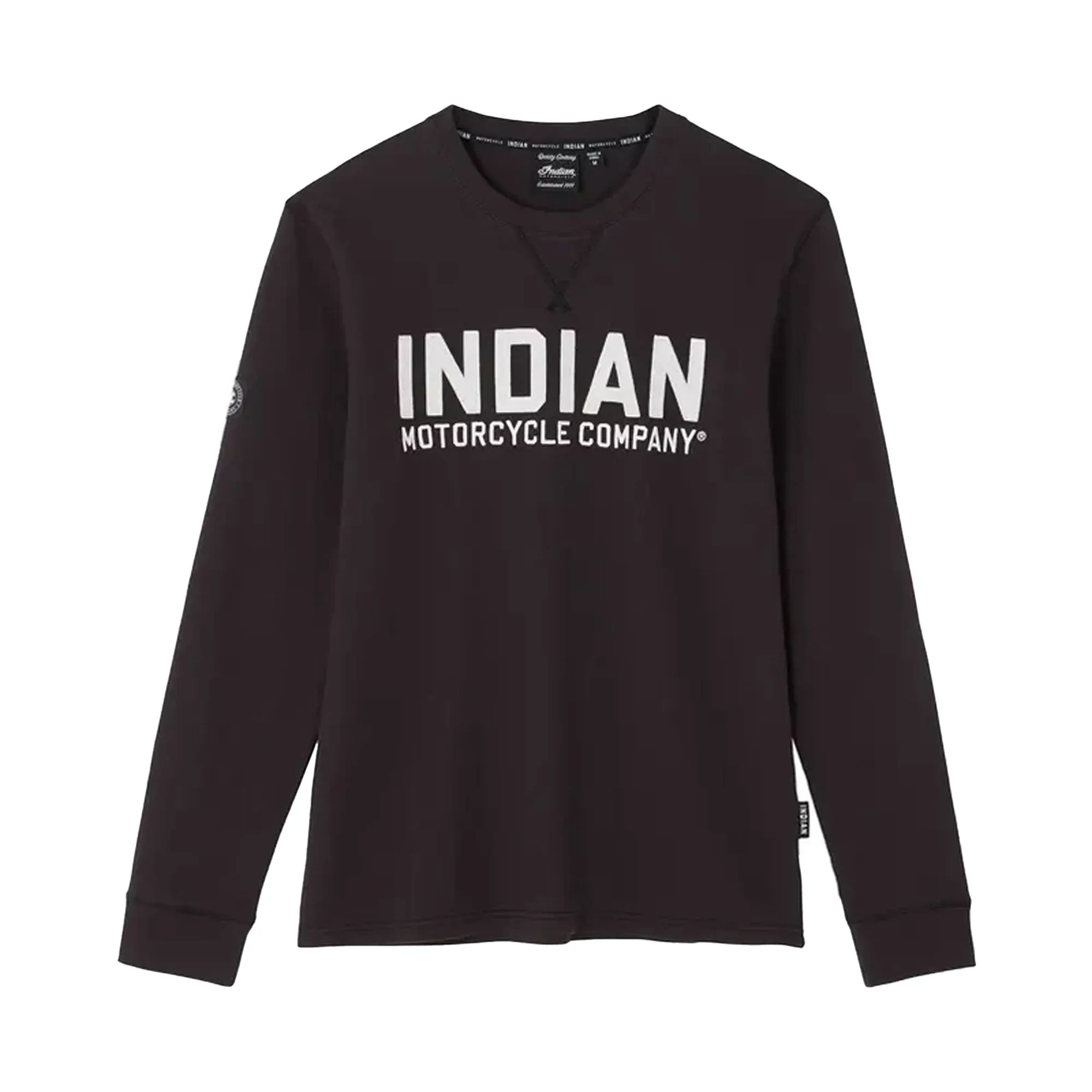 Indian Motorcycle Mens Chainstitch Embroidery Longsleeve T-Shirt Black