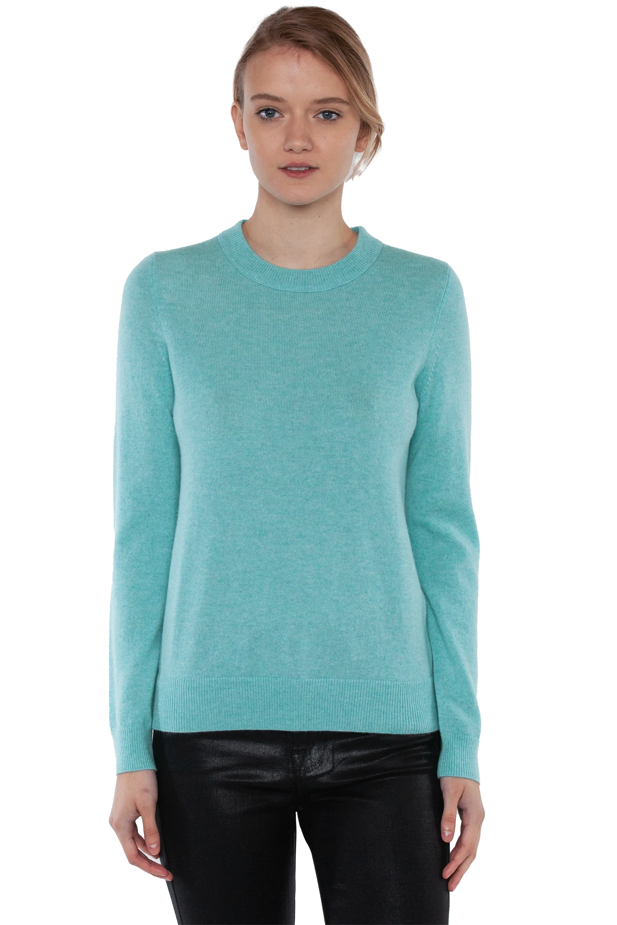 JENNIE LIU Women's 100% Pure Cashmere Long Sleeve Crew Neck Sweater