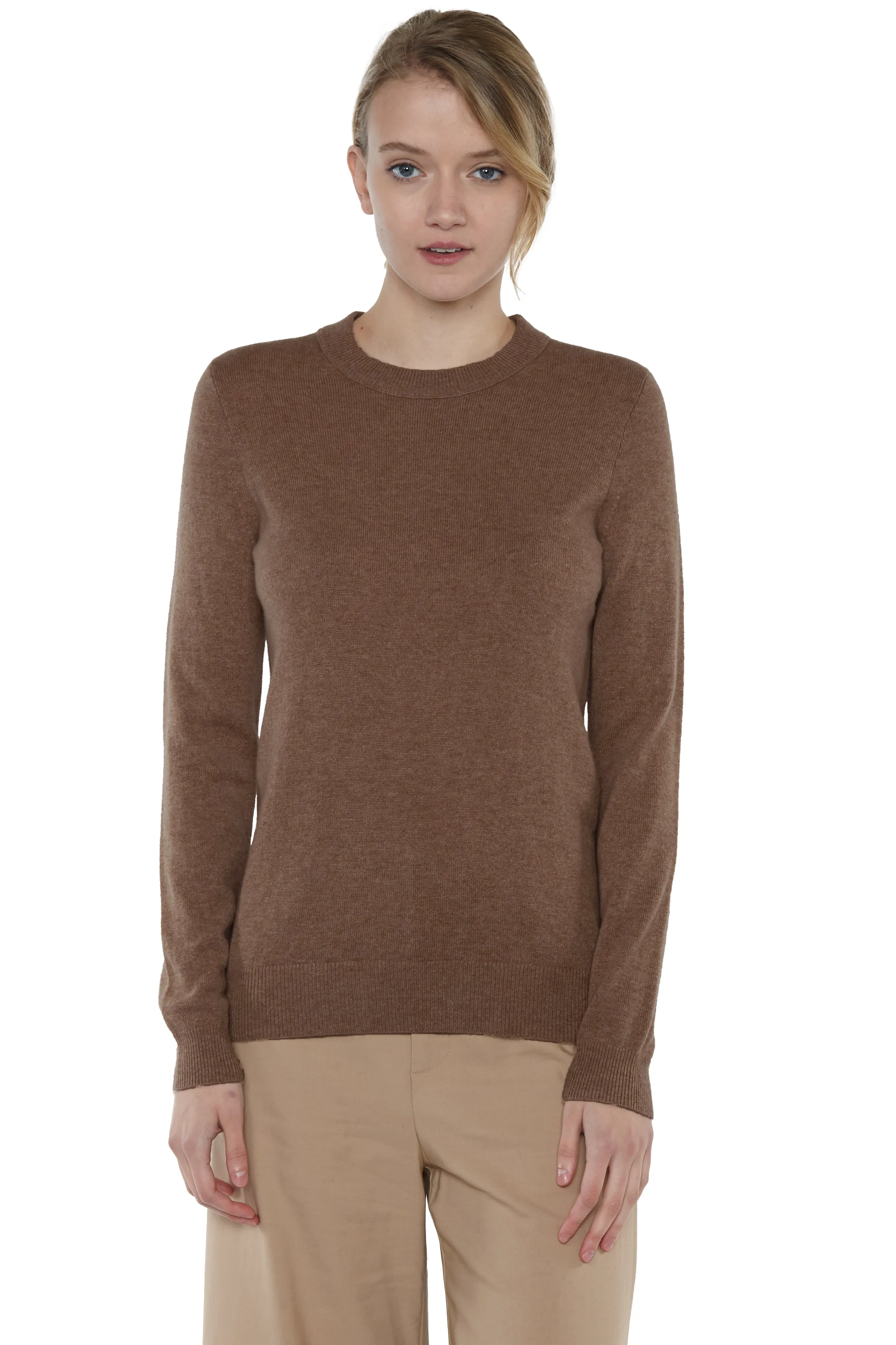 JENNIE LIU Women's 100% Pure Cashmere Long Sleeve Crew Neck Sweater