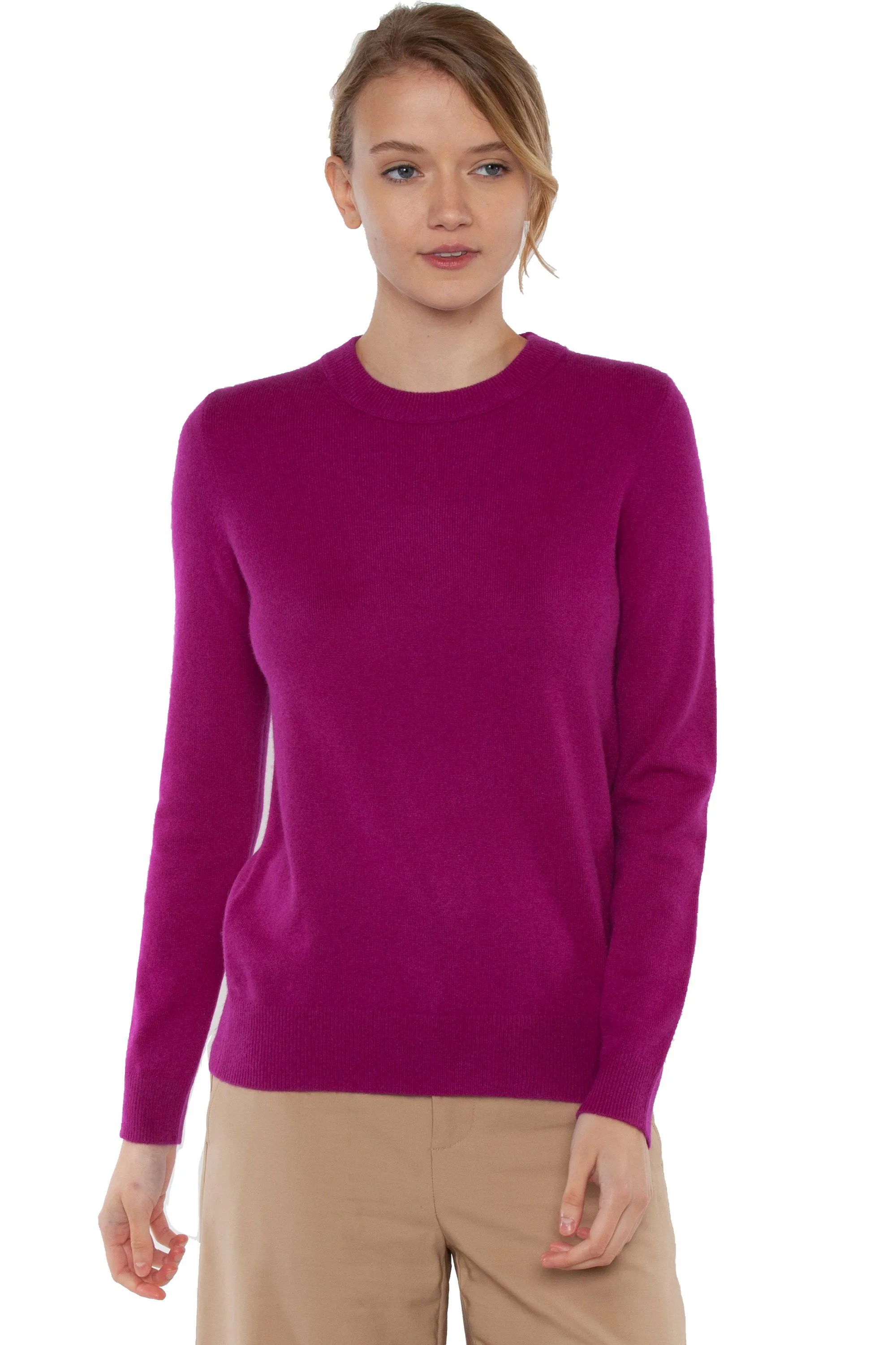 JENNIE LIU Women's 100% Pure Cashmere Long Sleeve Crew Neck Sweater