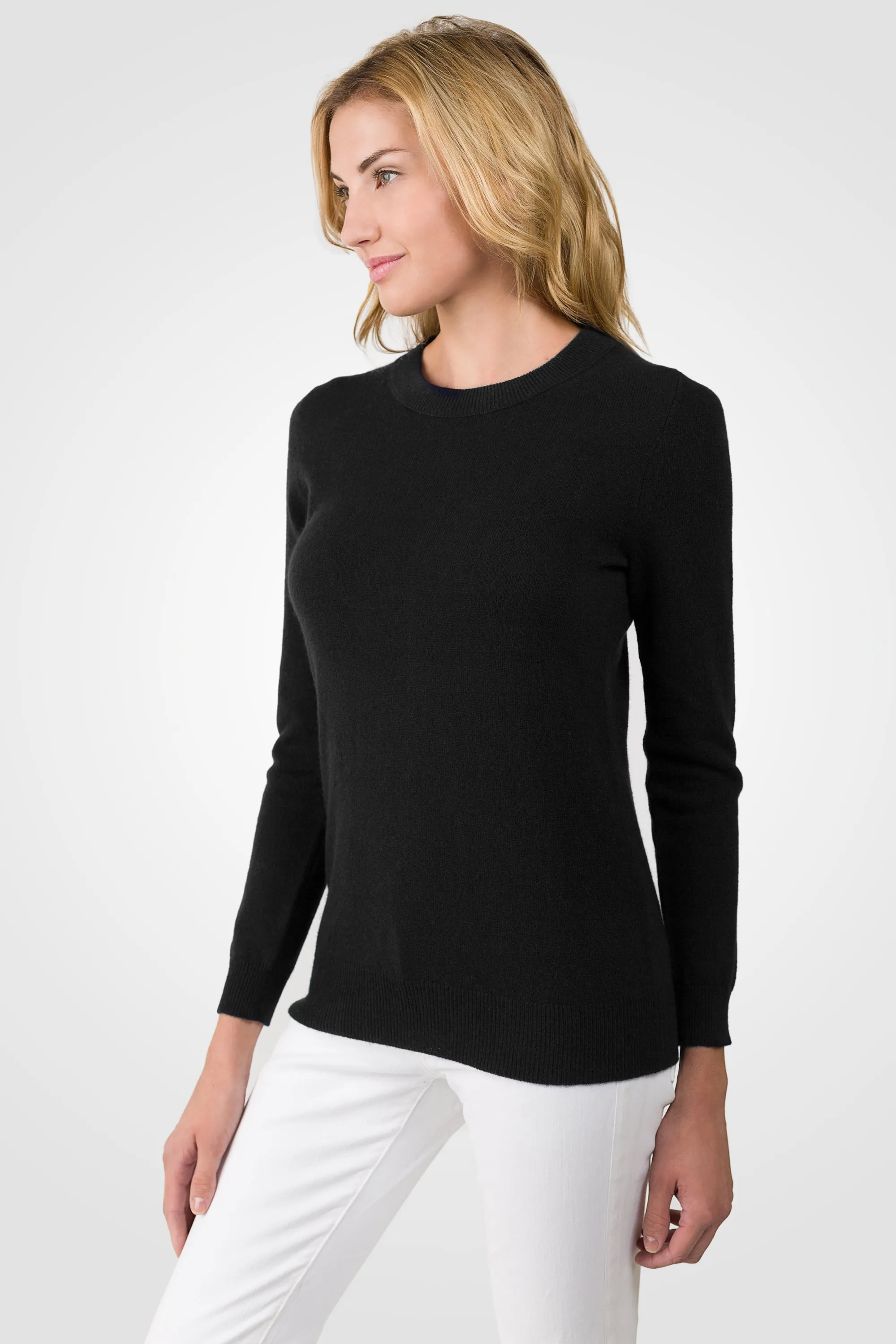 JENNIE LIU Women's 100% Pure Cashmere Long Sleeve Crew Neck Sweater