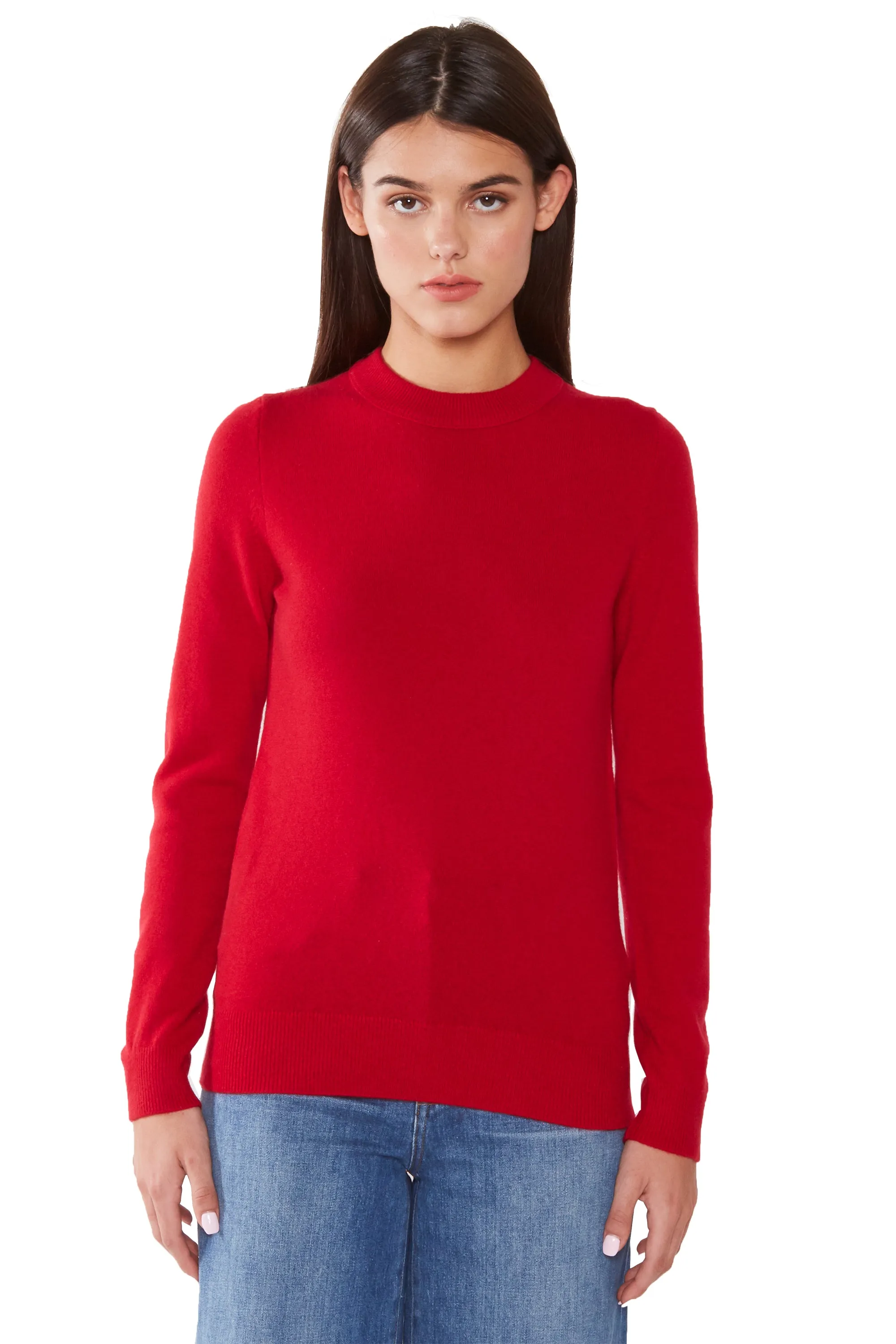 JENNIE LIU Women's 100% Pure Cashmere Long Sleeve Crew Neck Sweater