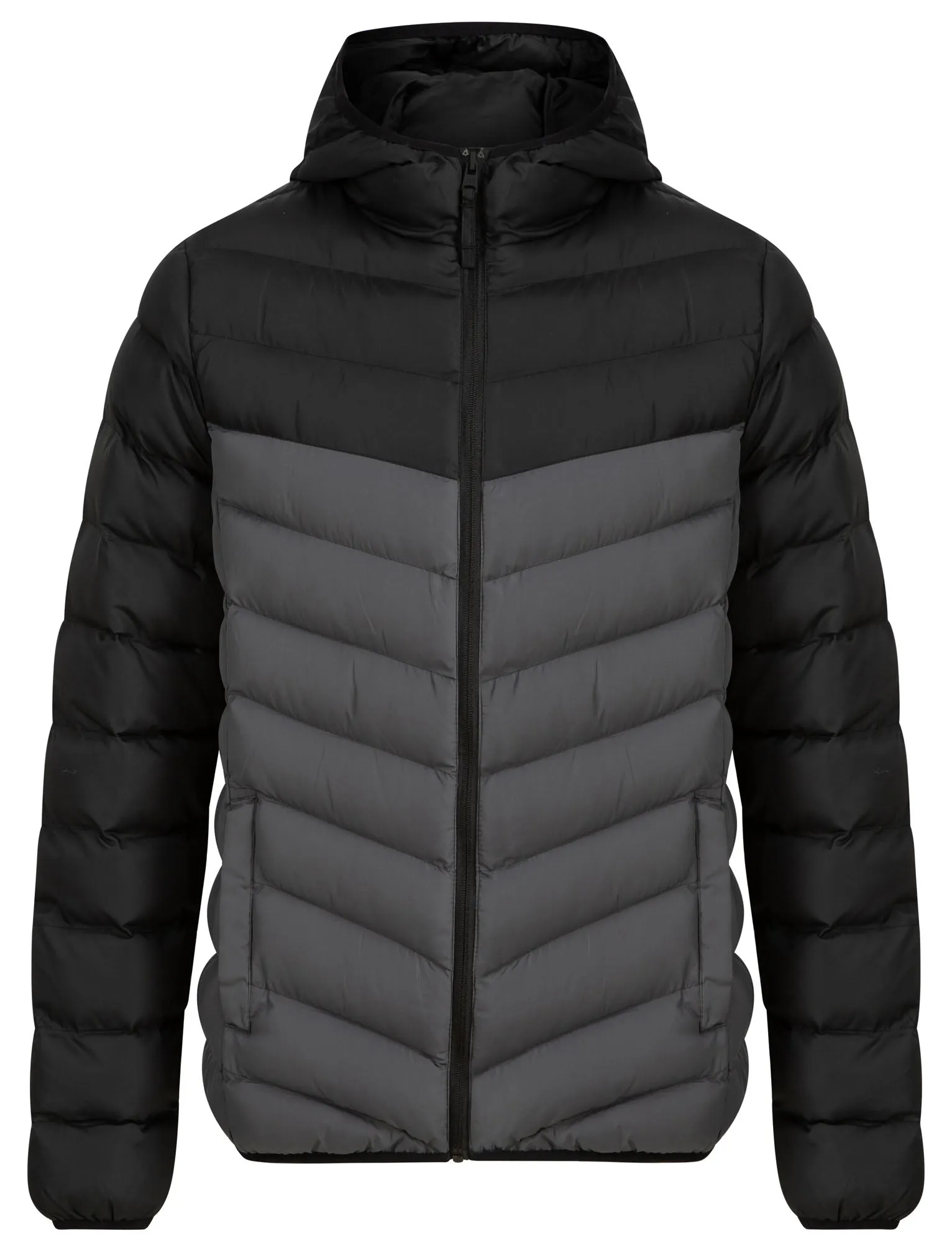 Kanora Colour Block Quilted Puffer Jacket with Hood in Jet Black - Tokyo Laundry