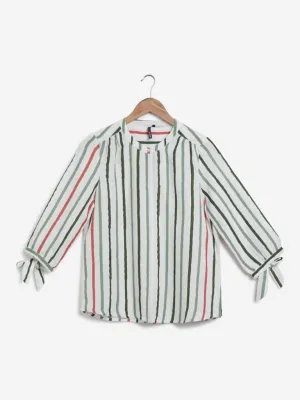 LOV Green, Red And White Striped Top