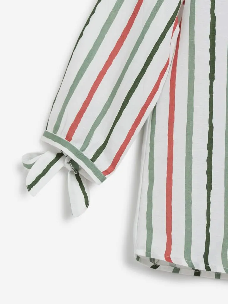 LOV Green, Red And White Striped Top