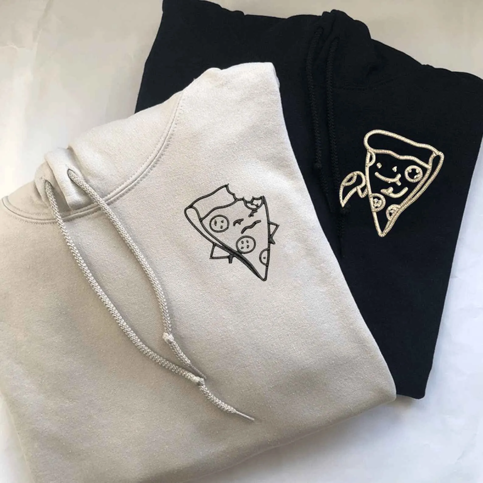 Matching Couple Hoodies - Pizza Bite Custom Embroidered Sweatshirts For Couples