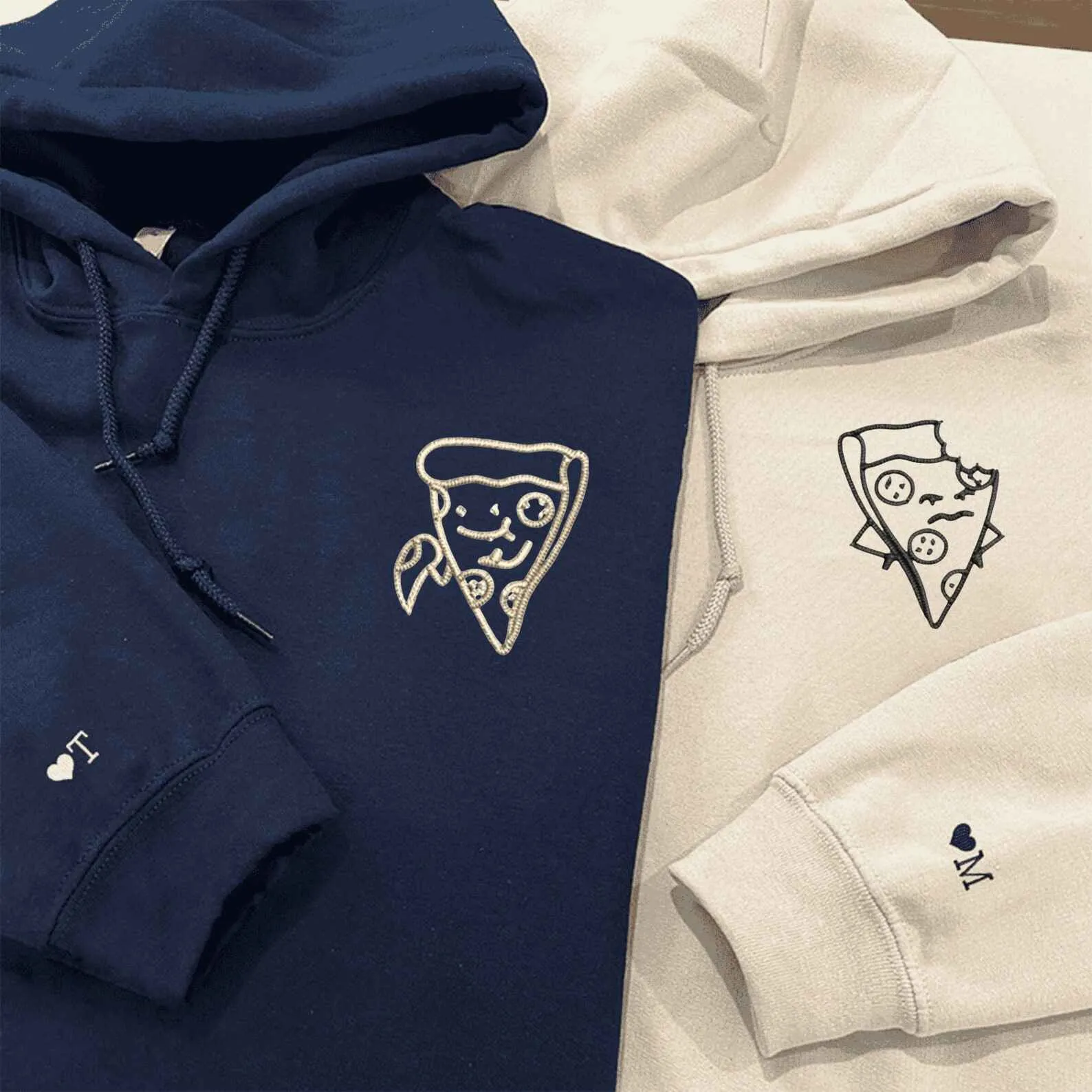 Matching Couple Hoodies - Pizza Bite Custom Embroidered Sweatshirts For Couples