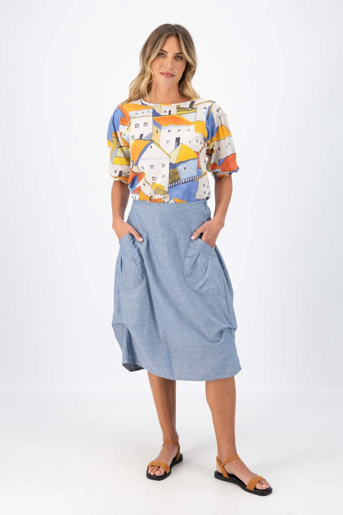 Milwaukee Traveller Skirt Sky Blue in Cotton/Linen