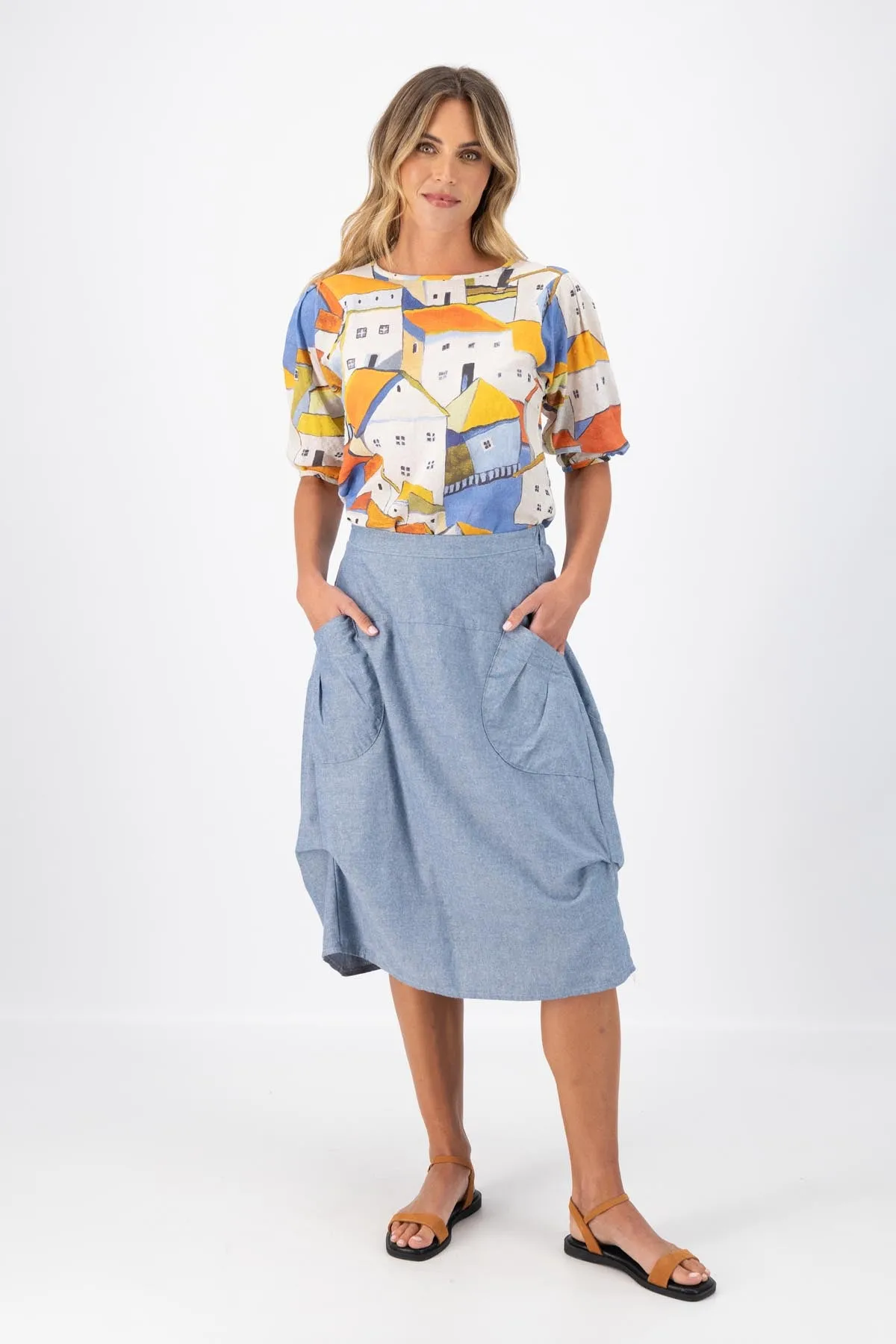 Milwaukee Traveller Skirt Sky Blue in Cotton/Linen