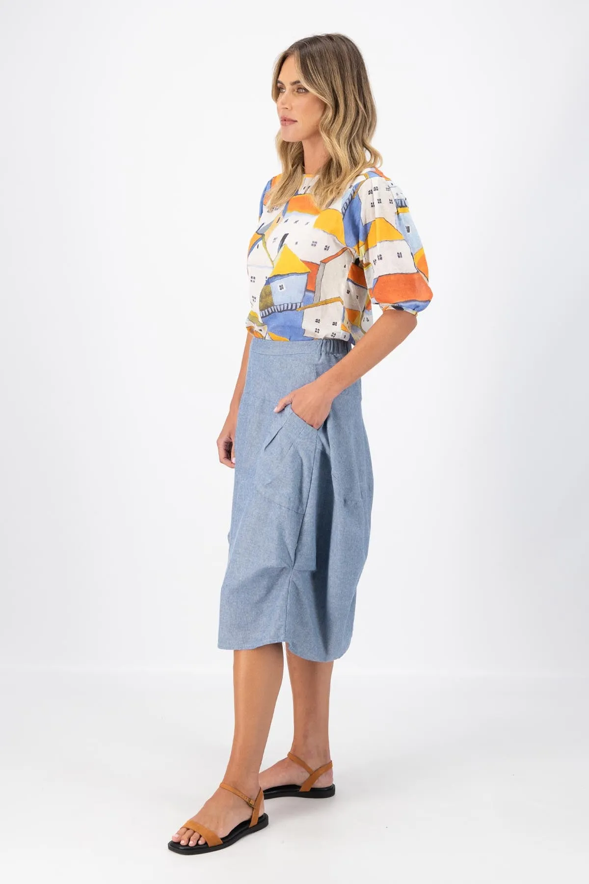 Milwaukee Traveller Skirt Sky Blue in Cotton/Linen