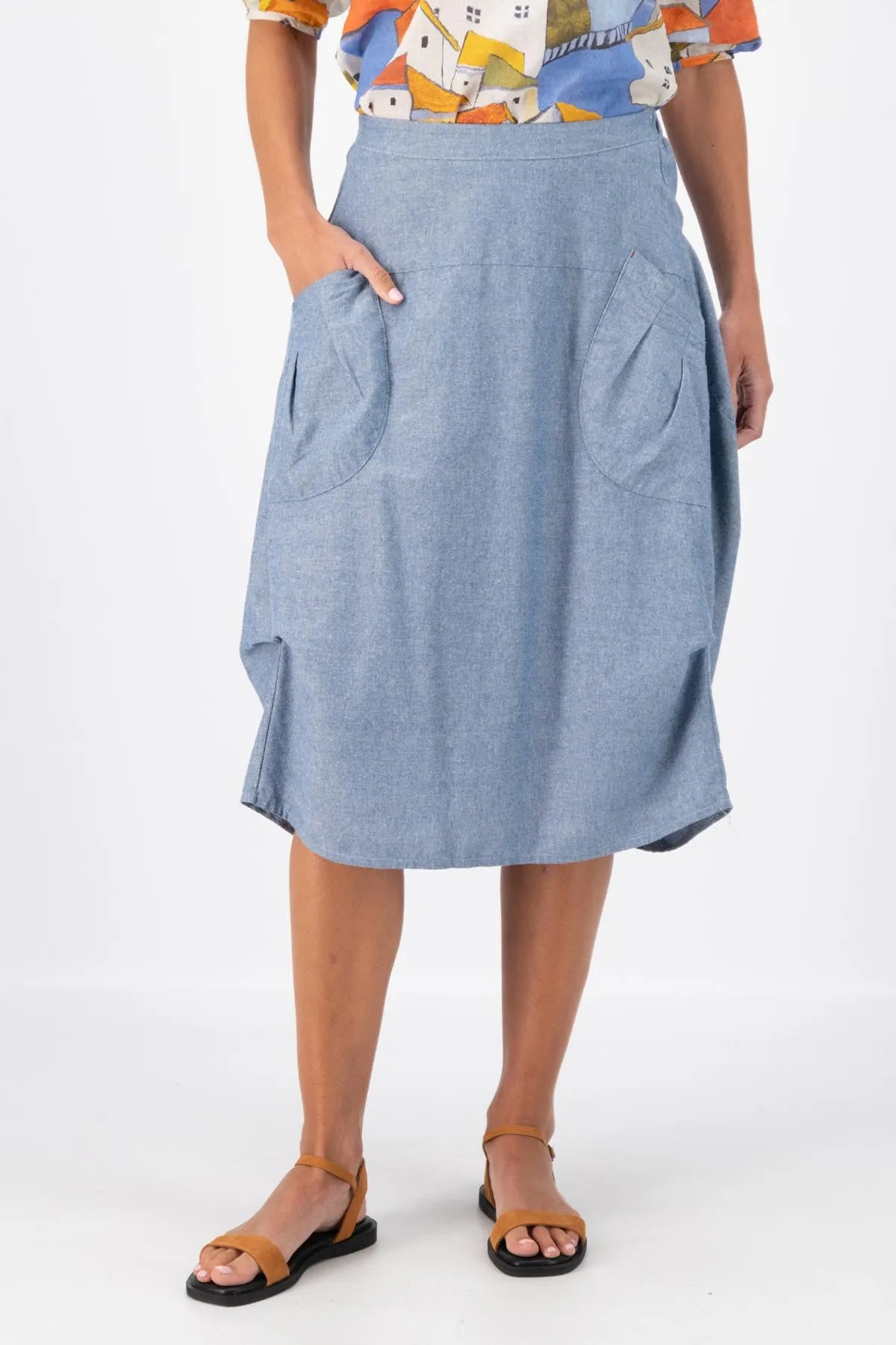 Milwaukee Traveller Skirt Sky Blue in Cotton/Linen