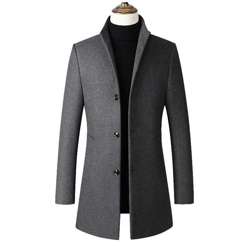 New Brand Autumn Winter 30% Wool Men Thick Coats Stand Collar Male Fashion Wool Blend Jackets Outerwear Smart Casual Trench