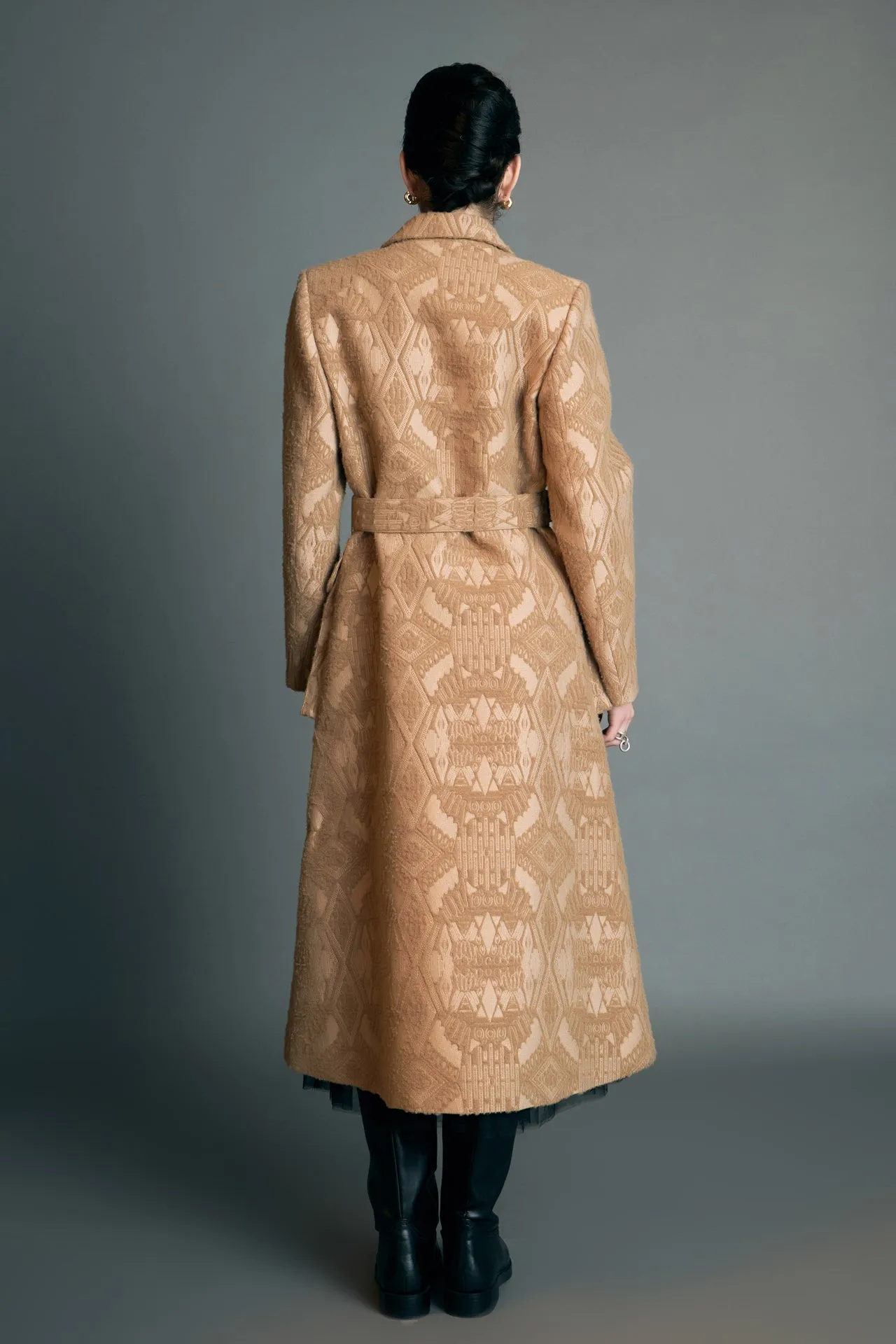 Premium Wool Brocade Swing Coat