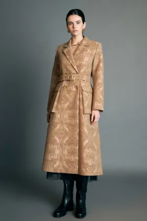 Premium Wool Brocade Swing Coat