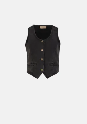 ROUND NECK BUTTON DENIM VEST