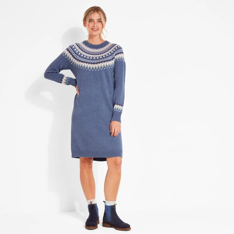 Schoffel Shetland Fairisle Ladies Dress - Slate Blue Fairisle