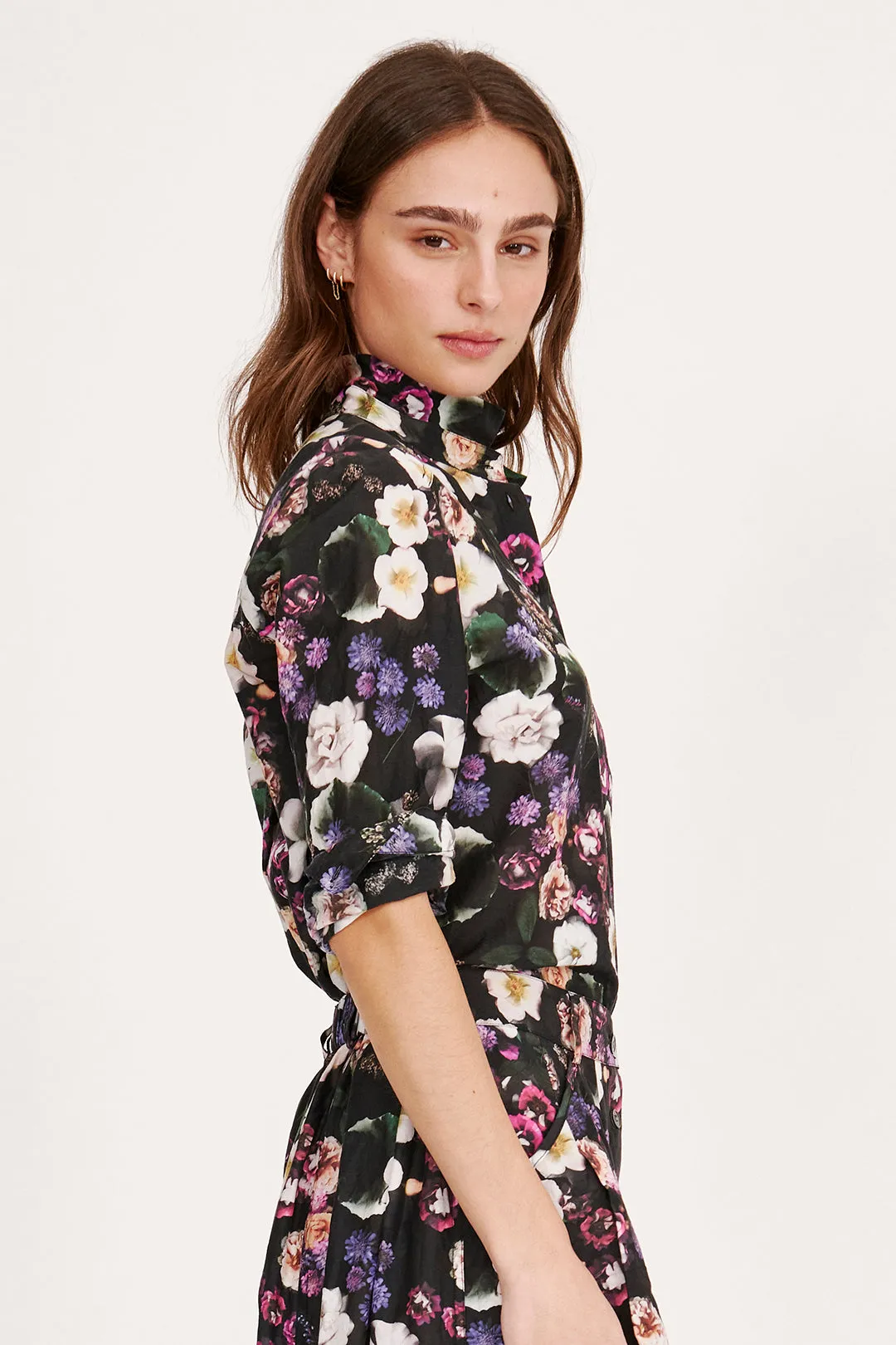 Silk Voile Black Floral Rodeo Blouse