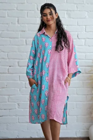 Skipper In Pink Hand Block Printed Oversize Shirt