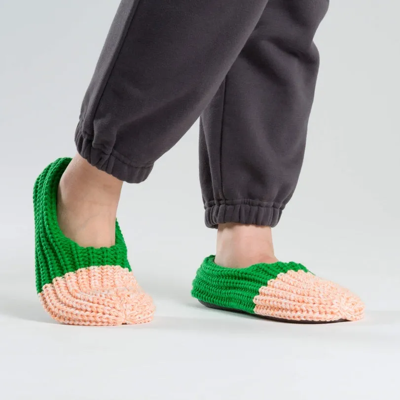 Verloop: Colorblock Knit Slippers - Kelly Peach